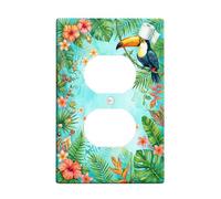 Tucán - Placa de pared dúplex para baño, diseño de flores tropicales, hojas de plástico verde de verano, tamaño estándar, doble toma de corriente, para decoración de apartamento, hogar, dormitorio