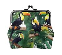 Tucanes - Cartera de piel sintética con estampado de hojas de loro, palmera, bolsa pequeña para organizar el cambio de llaves del lápiz labial