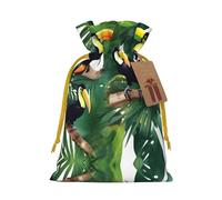 Tucanes con estampado de hojas de palmera y loro, elegantes bolsas de cordón, bolsas de regalo reutilizables con cordón, perfectas para vacaciones y fiestas
