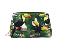 Tucanes portátiles de piel con cremallera, diseño de hojas de loro, palmera, bolsa de maquillaje, neceser, viaje, cosméticos, grande, unisex