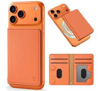 TUCCH Cartera para Serie iPhone 18/17/16/15/14/13/12, Naranja Cósmico | Tarjeta de Crédito, Ventana ID Transparente, Bloqueo RFID, Piel Sintética, Sólido, Fácil Instalación, (Excepto 16e/Mini)
