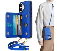 TUCCH Funda Billetera para iPhone 16 (6,1), [Separable Cordón Cruzado] Cuero PU Tarjeteros Bloqueo RFID [6 Ranura Tarjeta] Cierre Magnético, Flip Folio Carcasa para iPhone 16 - Azul Zafiro Texturizado