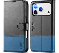 TUCCH Funda Billetera para iPhone 17 Pro 6,3-Pulgadas 5G 2025 Bloqueo RFID | Cuero Sintético Carcasa Case, Soporte Ranura para Tarjeta TPU A Prueba de Golpes Cierre Magnético, Negro & Azul Claro
