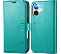 TUCCH Funda Libro para iPhone 17 6,3-Pulgadas 5G 2025 Bloqueo RFID Billetera | Funda Flip Folio Cuero TPU A Prueba de Golpes, Soporte Plegable Carcasa Protectora Cierre Magnético, Cian Texturizado