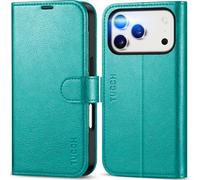 TUCCH Funda Libro para iPhone 17 Pro 6,3-pulgadas 5G 2025 Bloqueo RFID Billetera | Funda Flip Folio Cuero TPU A Prueba de Golpes, Soporte Plegable Carcasa Protectora Cierre Magnético, Cian Texturizado