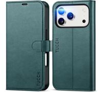 TUCCH Funda Libro para iPhone 17 Pro 6,3-Pulgadas 5G 2025 Bloqueo RFID Cartera | Funda Flip Folio Cuero TPU A Prueba de Golpes, Soporte Plegable Protectora Cierre Magnético, Verde Pino Texturizado