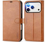 TUCCH Funda para iPhone 17 Pro 6,3-pulgadas 5G 2025 Bloqueo RFID Billetera | Flip Folio Case TPU A Prueba de Golpes, Soporte Plegable Ranura Tarjeta Cuero PU Cierre Magnético, Marrón Claro Texturizado
