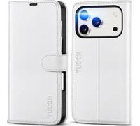 TUCCH Funda para iPhone 17 Pro 6,3-Pulgadas 5G 2025 Bloqueo RFID Billetera | Funda TPU A Prueba de Golpes Flip Folio de Cuero Sintético, Soporte Plegable, Carcasa Protectora, Cierre Magnético, Blanco