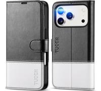 TUCCH Funda para iPhone 17 Pro 6,3-Pulgadas 5G 2025 Bloqueo RFID Cartera | Flip Folio Funda Cuero PU Soporte Teléfono Ranura Tarjeta TPU A Prueba de Golpes Tapa Libro Cierre Magnético, Negro & Blanco