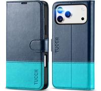 TUCCH Funda para iPhone 17 Pro MAX 6,9-Pulgadas 5G 2025 Bloqueo RFID Billetera | Cuero Sintético Soporte Plegable Ranura Tarjeta Anti Choques TPU A Prueba de Golpes Cierre Magnético, Azul & Azul Lago