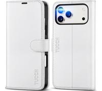 TUCCH Funda para iPhone 17 Pro Max 6,9-pulgadas 5G 2025 Bloqueo RFID Billetera | Funda TPU A Prueba de Golpes Flip Folio Cuero Sintético, Soporte Plegable, Carcasa Protectora, Cierre Magnético, Blanco