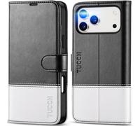 TUCCH Funda para iPhone 17 Pro MAX 6,9-Pulgadas 5G 2025 Bloqueo RFID Cartera | Flip Folio Funda Cuero PU Soporte Ranura Tarjeta TPU A Prueba de Golpes Tapa Libro Cierre Magnético, Negro & Blanco