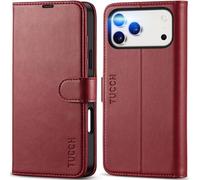 TUCCH Funda para iPhone 17 Pro MAX 6,9-Pulgadas 5G 2025 Bloqueo RFID Cartera | Funda Cuero PU Cáscara TPU A Prueba de Golpes Ranura Tarjeta Soporte Plegable Cover Libro Cierre Magnético, Rojo Oscuro