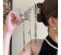 TUCEWP Pinzas de mariposa de metal para el pelo con borlas largas para mujeres y niñas, pinzas plateadas para cabello grueso y fino, fuerte sujeción, pinzas de captura de cabello medianas, pasadores