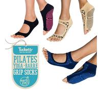 Tucketts Calcetines de pilates con agarres para mujer, sin dedos, antideslizantes, para el hogar, talla 5-13 (EE. UU.), L-XL