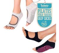 Tucketts, Calcetines de pilates sin dedos con agarres para mujer, antideslizantes, para yoga y entrenamiento descalzo, talla 37,5-46,5, L-XL
