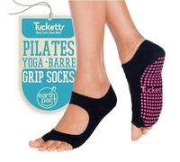 Tucketts Calcetines Yoga Pilates Antideslizante Deporte Mujer, Colchoneta deporte accesorios yoga, Calcetín dedos para Ballet, Barra Fitness, Danza, Running (Negro)