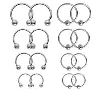 Tucnoeu 16 anillos de nariz para tabique de calibre 16, varios tamaños diferentes, anillos de nariz de herradura, anillo de tabique de acero inoxidable para hombres y mujeres (plateado) de 6 a 12 mm