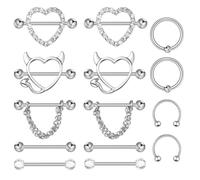 Tucnoeu 7 pares de anillos de pezón de 14 G para mujer, joyería de piercing de pezón, acero quirúrgico 316L, anillos de pezón de circonita cúbica, bola de corazón, lengua, piercing para pezones