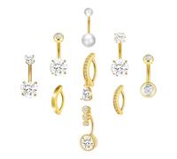 Tucnoeu 9 anillos largos para ombligo, de acero inoxidable de 14 g, con diamantes para mujer, joyería con colgante de mariposa, maddle, Acero inoxidable, No es una piedra preciosa