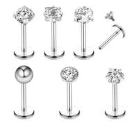 Tucnoeu Juego de 6 Piercings Tragus de Plata Piercing Labio Tragus Piercing Oreja Helix Piercings Acero Quirúrgico Conjunto de Joyas Varilla de 8mm con Zirconia para Hombres y Mujeres