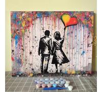 Tucocoo Banksy Pop Art Pintura por Números para Adultos Street Couple DIY Kit de Pintura al Óleo sobre Lienzo con Pinceles y Pigmento Acrílico Amantes del Graffiti Imagen para Decoración del Hogar