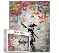 Tucocoo Butterfly Street Art, Puzzle de 1000 piezas para adultos, puzzle Banksy Little Girl para desafiantes juegos de actividades familiares, puzzle colorido, para regalos decorativos para el hogar