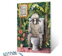 Tucocoo Funny Sheep on Toilet Paint by Number for Adults, DIY Oil Painting Kits on Canvas with Brushes and Acrylic Pigment, Cute Animal Reading Newspapers Picture for Home Decor 40.6x50.8 cm (sin