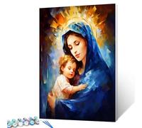 Tucocoo Kit de pintura por números de Madre María con Niño Jesús con pinceles y pigmento acrílico sobre lienzo para adultos, imágenes abstractas espirituales para decoración de pared del hogar, 16 x