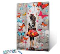 Tucocoo Kits de pintura colorida de mariposas por números, lienzo de 16 x 20 pulgadas, pintura al óleo para adultos con pinceles y pigmento acrílico, imagen de arte callejero de Banksy Girl para