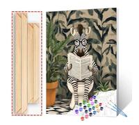 Tucocoo - Kits de pintura por números de cebra simple y alegre con pinceles y pigmento acrílico en lienzo para adultos, animales leyendo periódicos, imagen para decoración de pared en casa, regalos