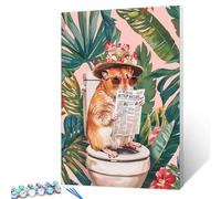 Tucocoo Lindo kit de pintura de hámster por números, lienzo de 16 x 20 pulgadas, pintura al óleo para adultos con pinceles y pigmento acrílico, animales en el inodoro, lectura, periódicos, imagen para
