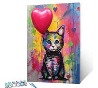 Tucocoo Pintura por Números de Globo de Gato Lindo para Adultos, Kits de Pintura al Óleo DIY Graffiti sobre Lienzo con Pinceles y Pigmento Acrílico, Imagen de Arte Callejero Banksy para Decoración del