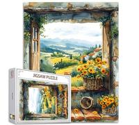 Tucocoo Puzzle 1000 piezas para adultos - Pintura sobre campo de flores - Ventana de campo con cestas - Juego de actividades familiares