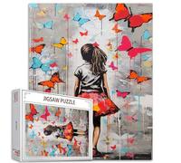 Tucocoo Rompecabezas de 1000 piezas para adultos, chica Banksy, moderno, cartón, 1000 piezas, 1 juego, 1 rompecabezas, pintura de mariposas