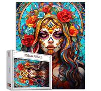 Tucocoo Rompecabezas de 1000 piezas para adultos, diseño de calavera de azúcar, diosa, Día de la Muerte, rompecabezas de 1000 piezas para desafiante juego de actividades familiares, mujer rosa,