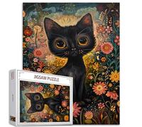 Tucocoo Rompecabezas de 1000 piezas para adultos, gatito negro, rompecabezas encantado de gato de jardín, rompecabezas de 1000 piezas para desafiante juego de actividades familiares, arte floral