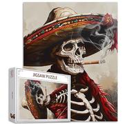 Tucocoo Rompecabezas de calavera para adultos de 1000 piezas, diseño de sombrero charro mexicano, rompecabezas artístico, colorido rompecabezas para decoración del hogar, regalos de decoración del