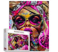 Tucocoo Rompecabezas de graffiti Cool Girl para adultos, 1000 piezas, mujer de moda con gafas de sol, rompecabezas colorido para decoración del hogar, rompecabezas familiar perfecto para noches de