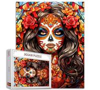 Tucocoo Rompecabezas de niña de calavera de azúcar para adultos, 1000 piezas, Día de la Muerte, flor mujer, rompecabezas colorido para decoración del hogar, regalos, rompecabezas familiar perfecto