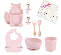 TudoBem Vajilla Bebe Silicona [8 Piezas], Plato Ventosa Bebe + Babero Antiderrame Regulable + Cuenco antivuelco + Cuchara/Tenedor 1ª Y 2ª Edad + Vaso, Regalo Nacimiento, Refrigerador, Microondas