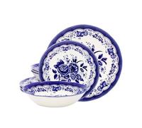 Tudor - Juego de vajilla de porcelana de de 12 piezas, servicio para 4 personas, color azul Victoria; ver 10 diseños en el interior