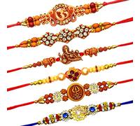 Tuelip Juego de 6 pulseras Rakhi para hermano Raksha Bandhan hechas a mano para pulsera Bhaiya Bhabhi Rakhi, diseñador indio último Rakhi para hermano Rakhee Thread Fancy Rakhi