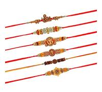 Tuelip Rakhi - Juego de 6 pulseras Rakhi para hermano Bhai Rakshabandhan Rakhee hilo para tu Bhai Rakhi Threads Raksha Bandhan regalo, muñequeras para hermanos amorosos, M, Seda