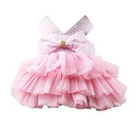 Tuell Haustierkleid aus Polyester, rosa mehrlagiges Kleid mit grosser Schleife - Haustier Artikel, Einsatz fuer Katzen, kleine Hunde und festliche Fotos, praktisch im Alltag, Reise (4)