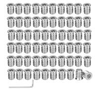 Tuerca atornillada 60 unidades, tuercas atornillables M8 x 20 mm, juego de manguitos roscados, juego de insertos roscados de madera, tuercas hexagonales, con llave, para acero y madera contrachapada