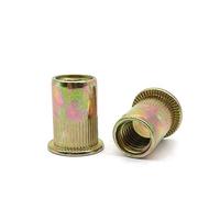 Tuerca remachable de cabeza plana, Tuerca Remachadora De Cabeza Plana Chapada En Zinc Amarillo Acero Al Carbono 1/4-20UNC, Paquete 20