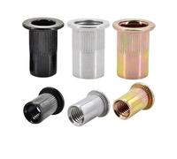 Tuerca remachable plana con abrazadera metálica, rosca métrica, acero al carbono/acero inoxidable, remaches de aluminio M3, M4, M5, M6, M8, M10 y M12(Aluminum,M4 (20PCS))