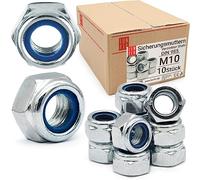 Tuercas autobloqueantes M10 (10 piezas) DIN 985, tuercas hexagonales de acero galvanizado, tuerca de freno de bloqueo con anillo de nylon, tuerca autobloqueante para tornillos, pernos y varillas
