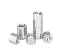 Tuercas de Acoplamiento Hexagonales 2/5 Uds M3 M4 M5 M6 M8M10 a M16 DIN6334 304 hexágono de acero inoxidable extender varilla larga tuerca acoplamiento conector Tubular(5pcs M4xS7,10mm)